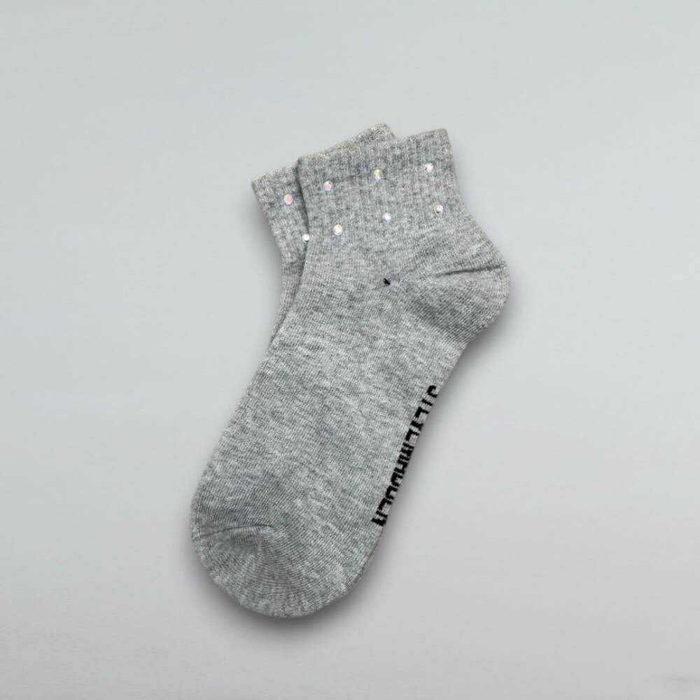 Gray Rhinestone Embellished Ankle Socks Casual Sparkle
